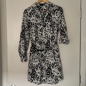 Black and white belted work dress